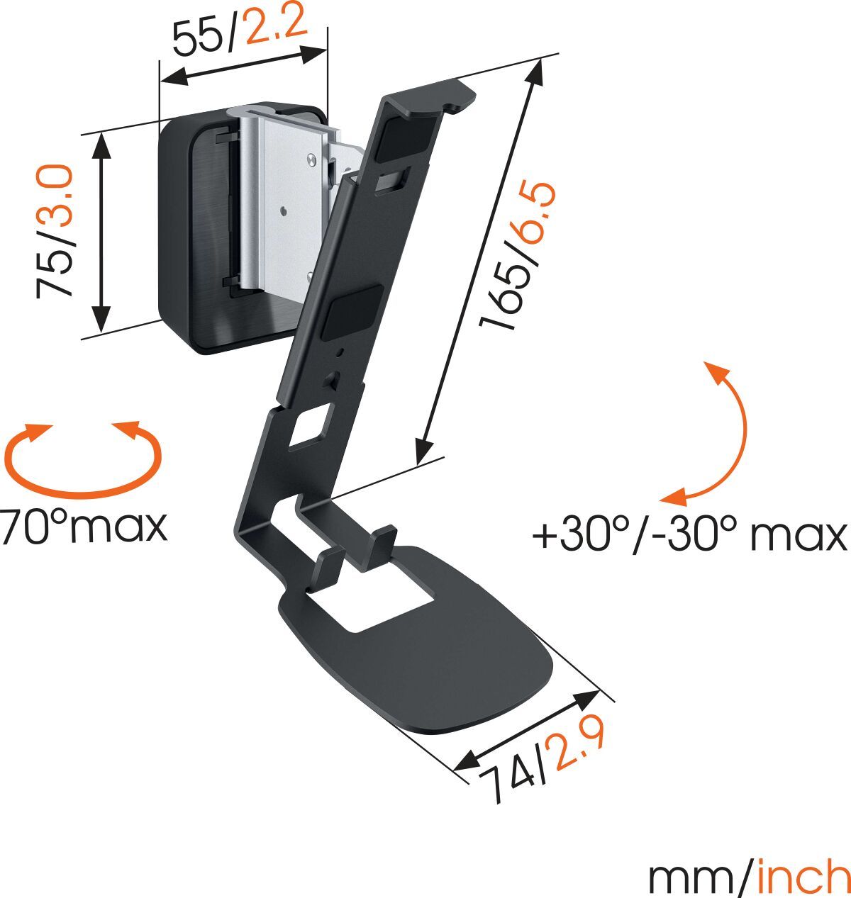 Sanus Support de haut-parleur sans fil conçu pour SONOS ONE – Support unique (noir