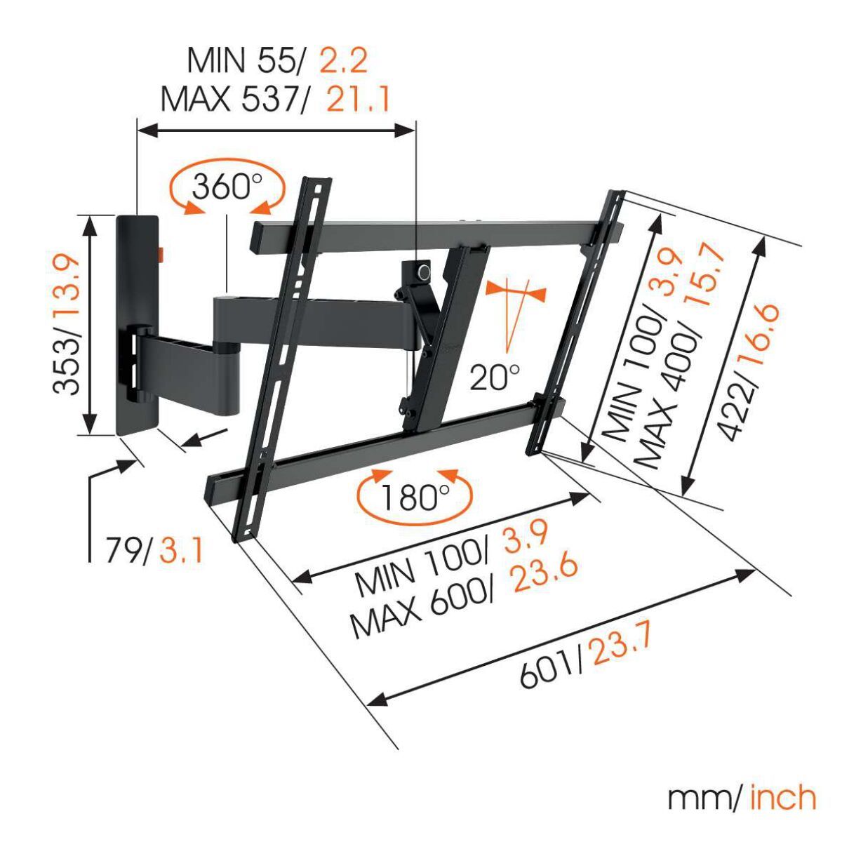 WALL 3345 Full-Motion TV Wall Mount (black) | Vogel's