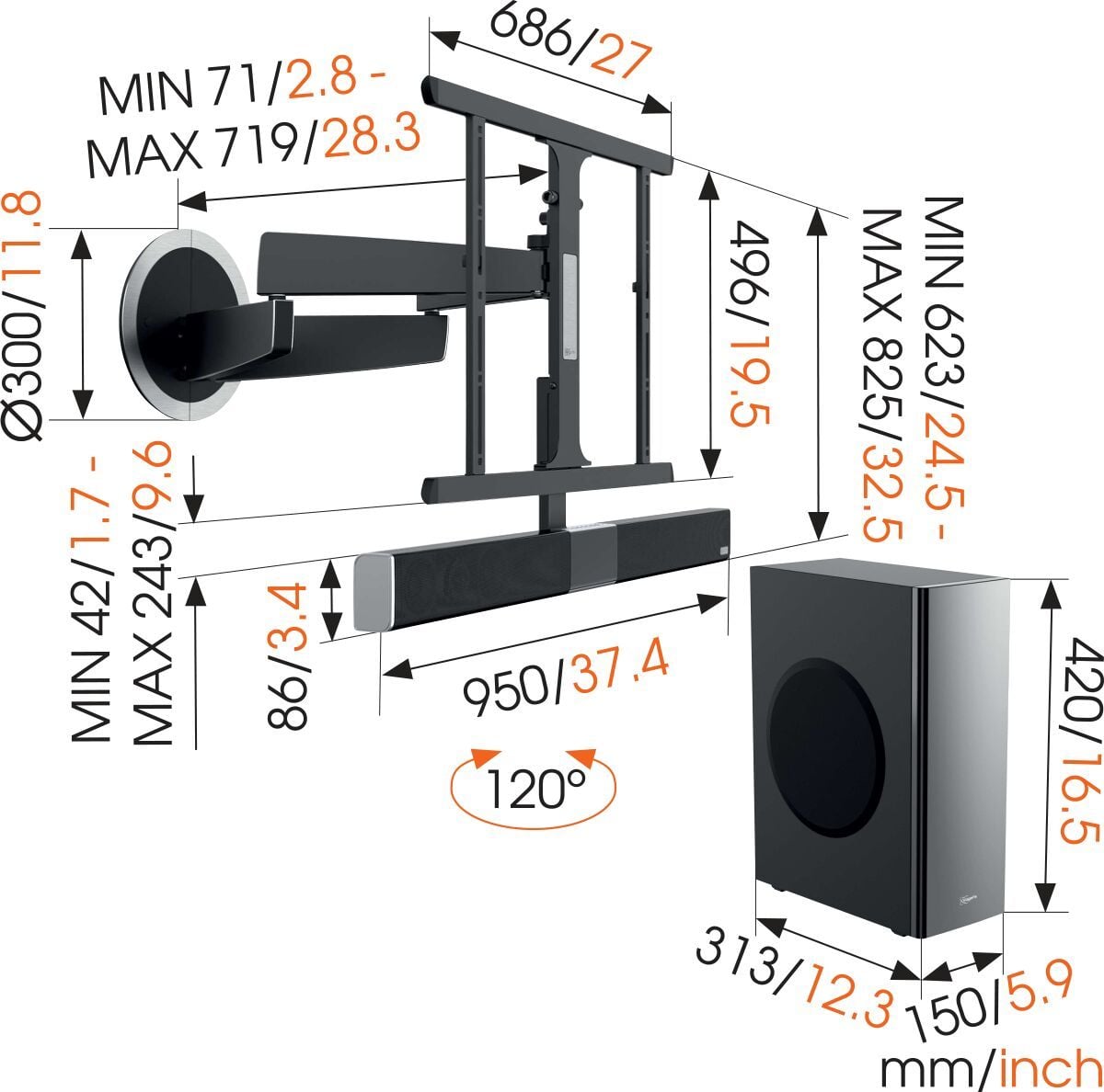 SoundMount (NEXT 8365) Full-Motion TV Wall Mount with Integrated