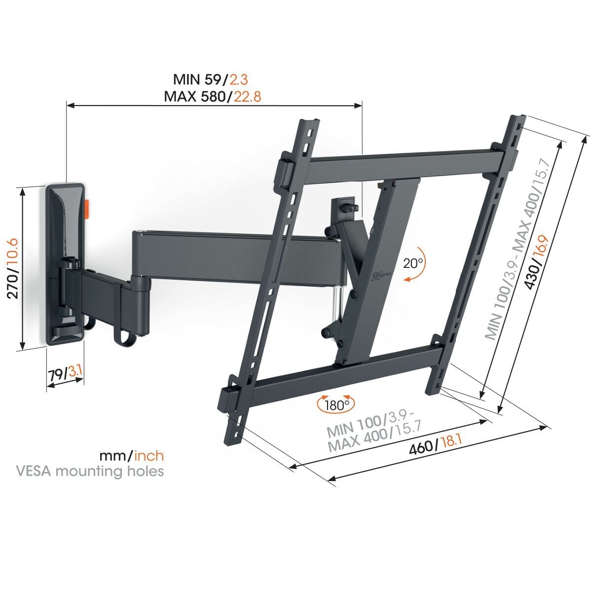 TVM 3445 Full-Motion TV Wall Mount (black) | Vogel's