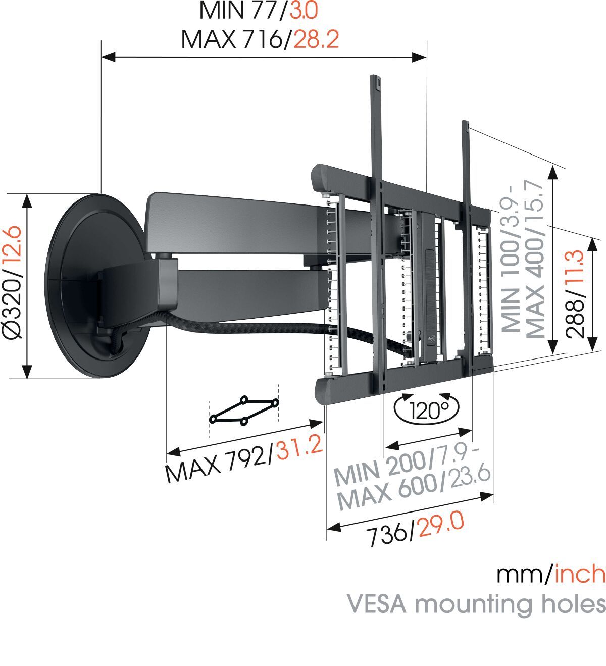 Nedis TVWM11BK Full Motion TV Wall Mount 10 - 32 Max. 30 kg 1 Scharnierpunt