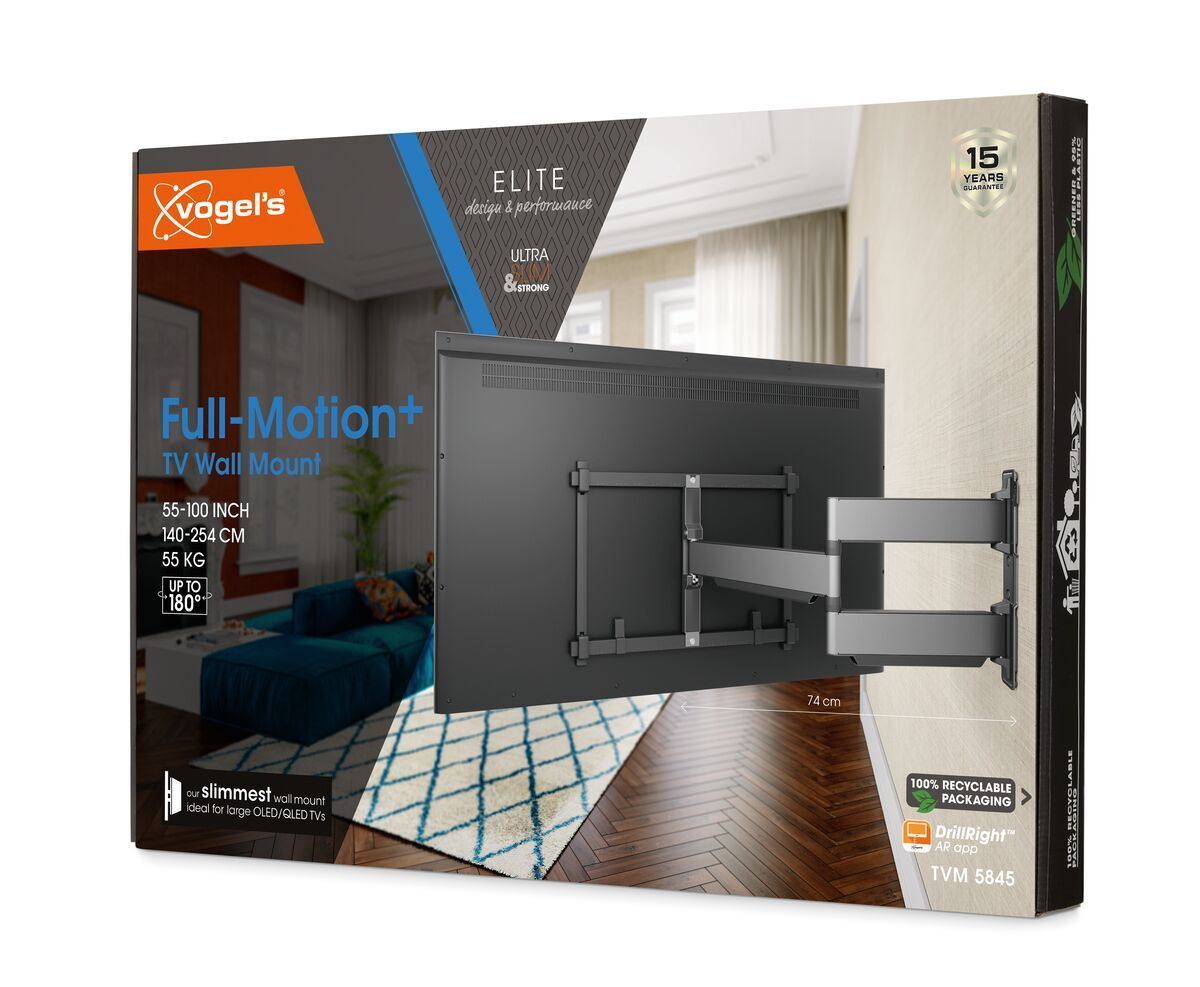 Vogel's TVM 5845 Full-Motion TV Wall Mount - Suitable for 55 up to 100 inch TVs - Full motion (up to 180°) swivel - Pack shot 3D