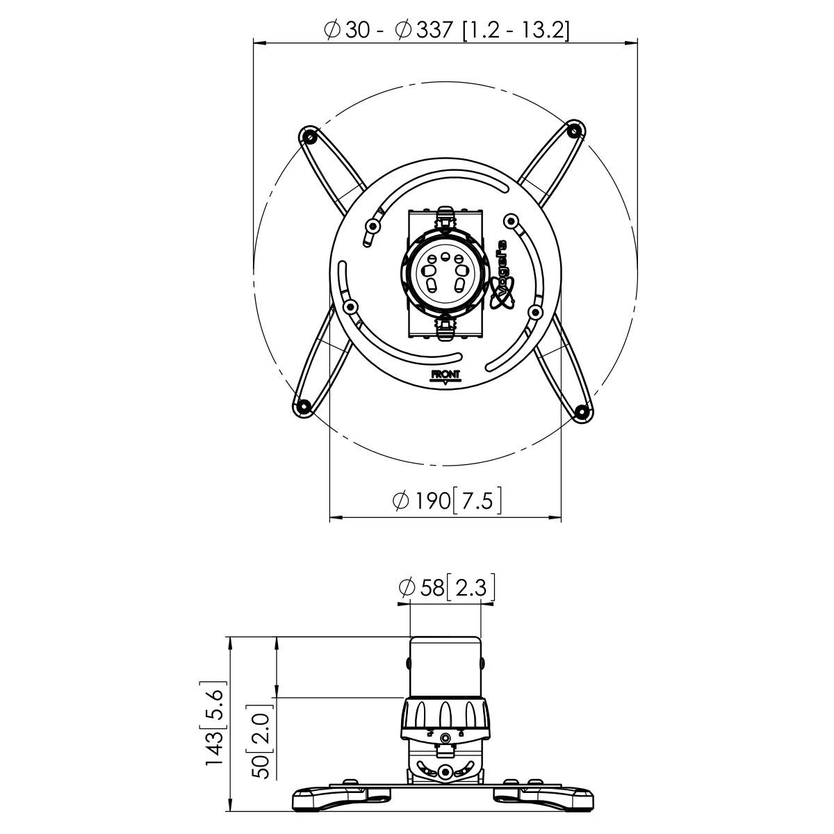 Vogel's PPC 1500 Projektor-Deckenhalter - Dimensions