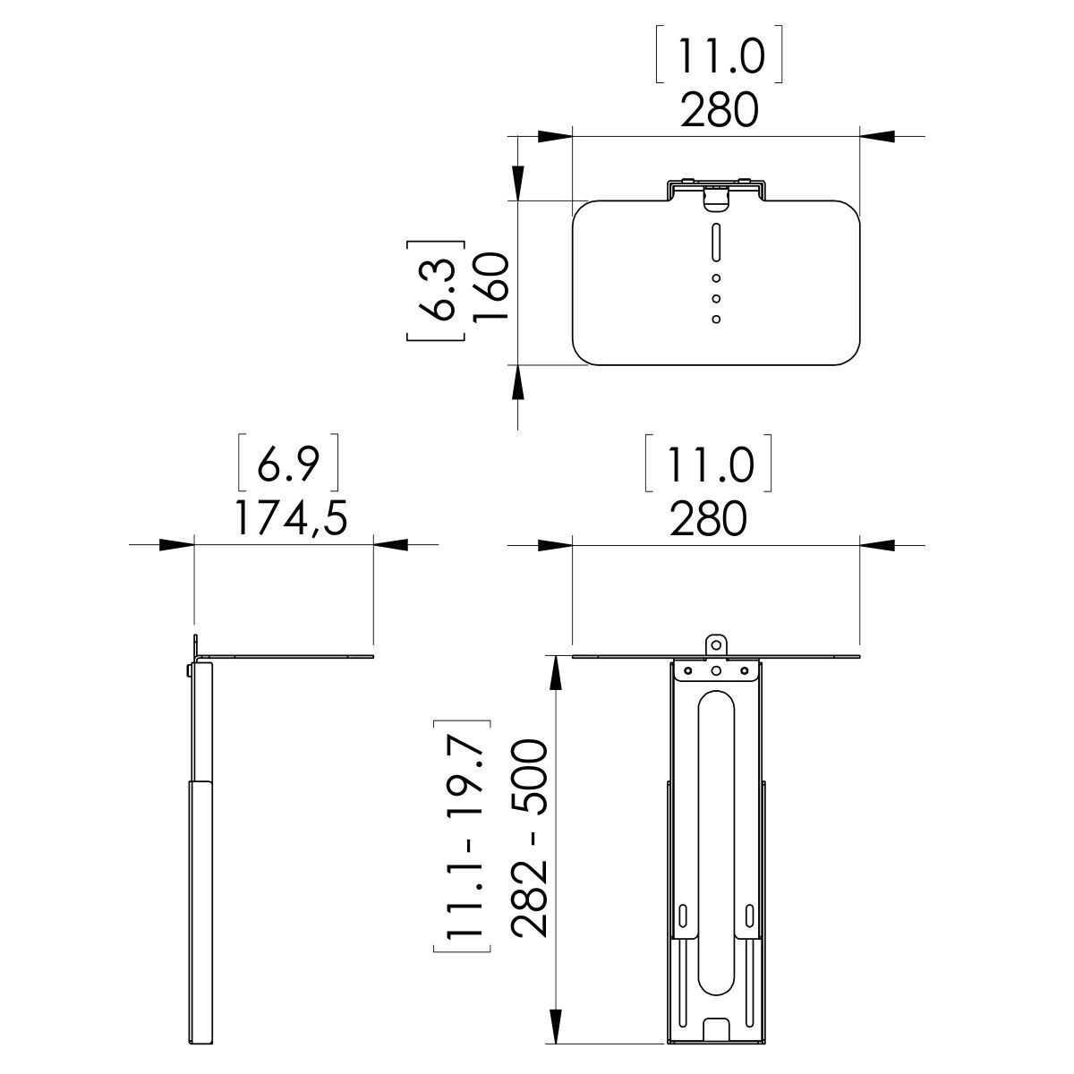 Vogel's PVA 5050 Camera/Speaker Mount - Dimensions
