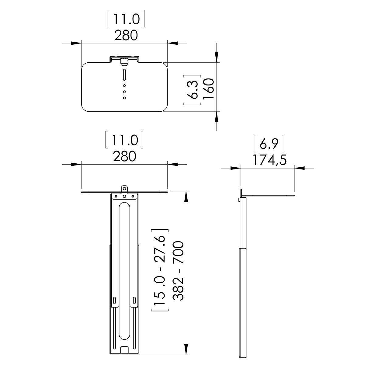 Vogel's PVA 5070 Camera/Speaker Mount - Dimensions