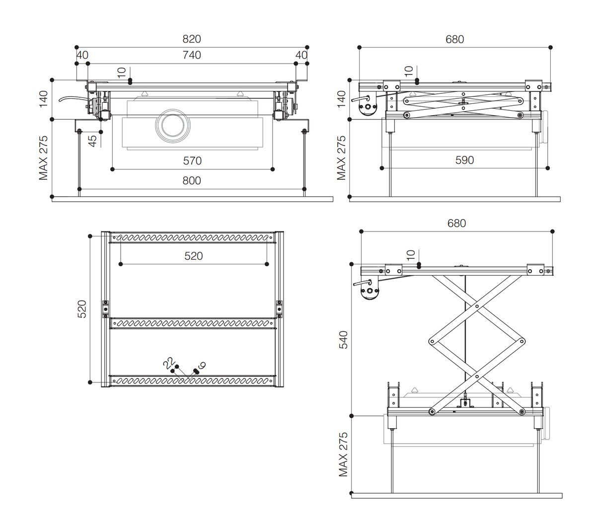 Vogel's PPL 2040 Projector Lift - Dimensions