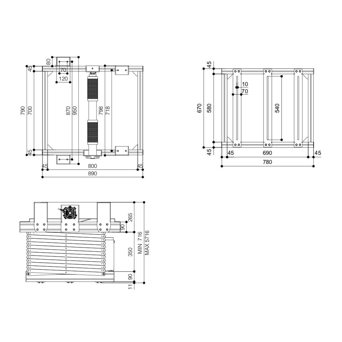 Vogel's PPL 2500 elevador de proyector - Dimensions