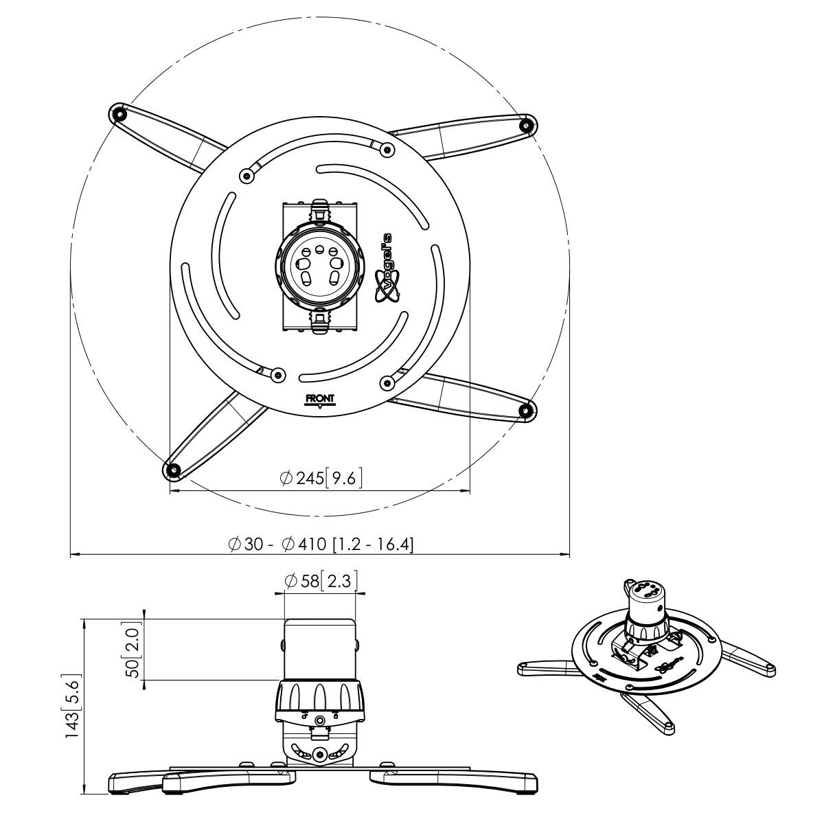 Vogel's PPC 2500 Projector Ceiling Mount - Dimensions