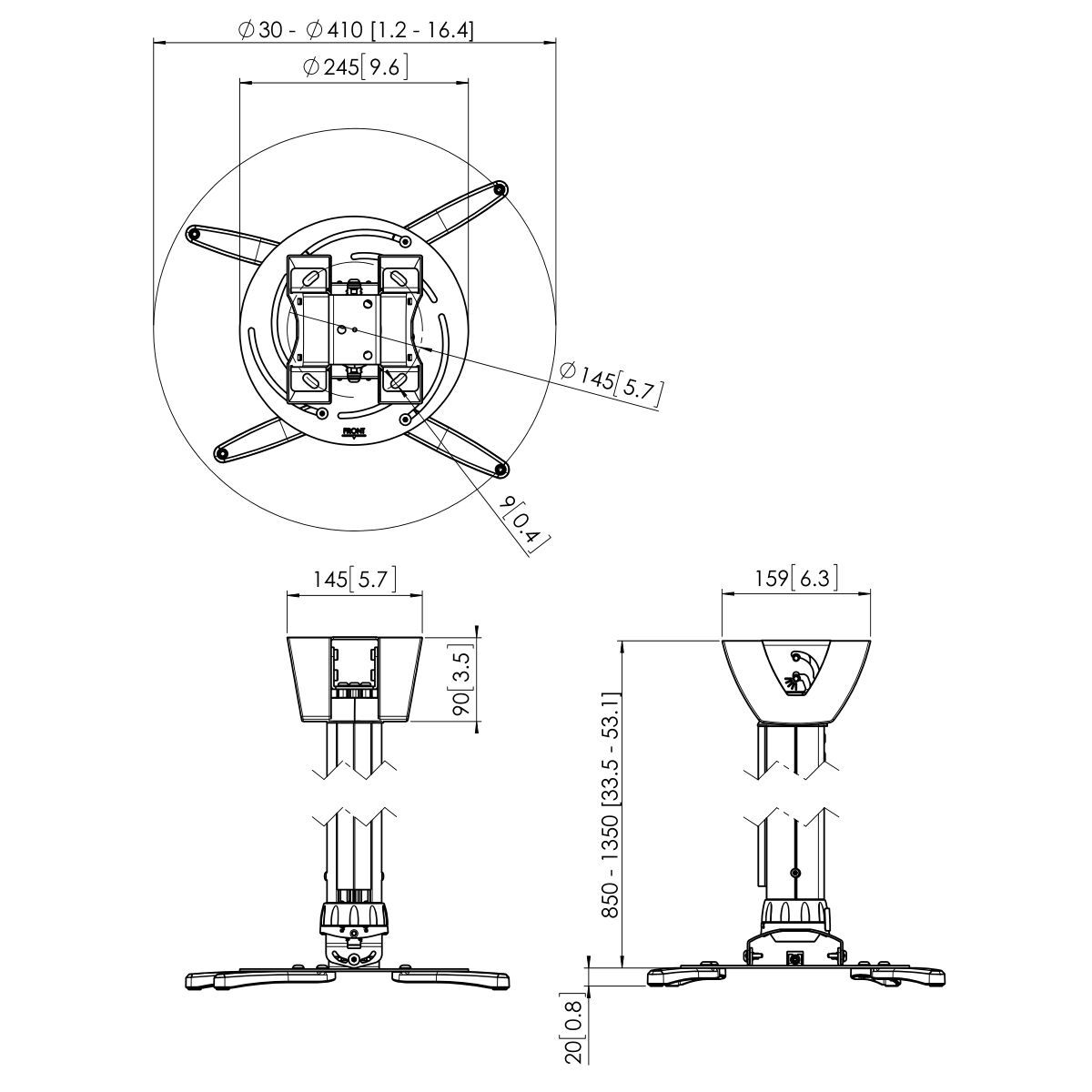 Vogel's PPC 2585 Projector Ceiling Mount - Dimensions
