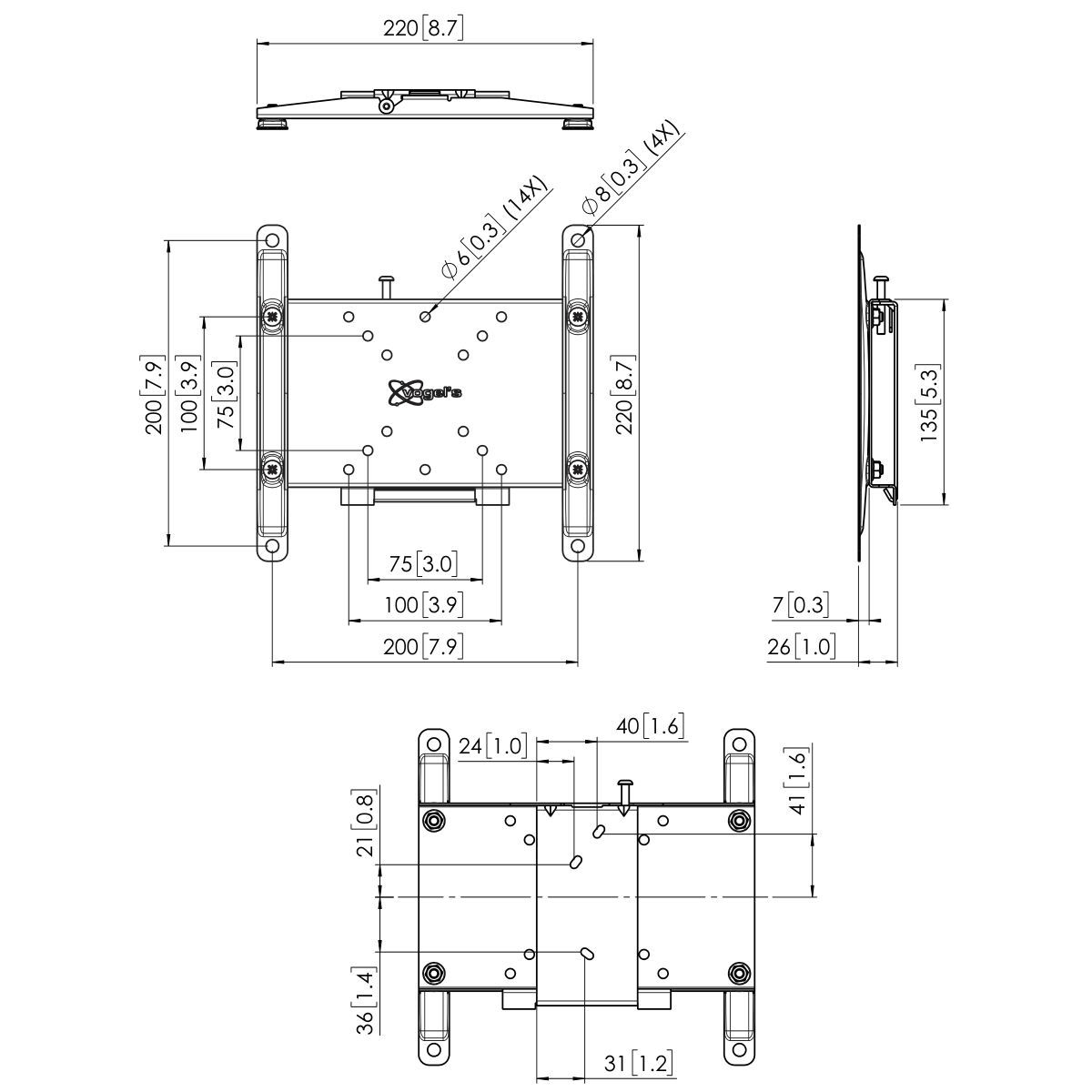 Vogel's PFW 4200 Support mural pour écran Dimensions