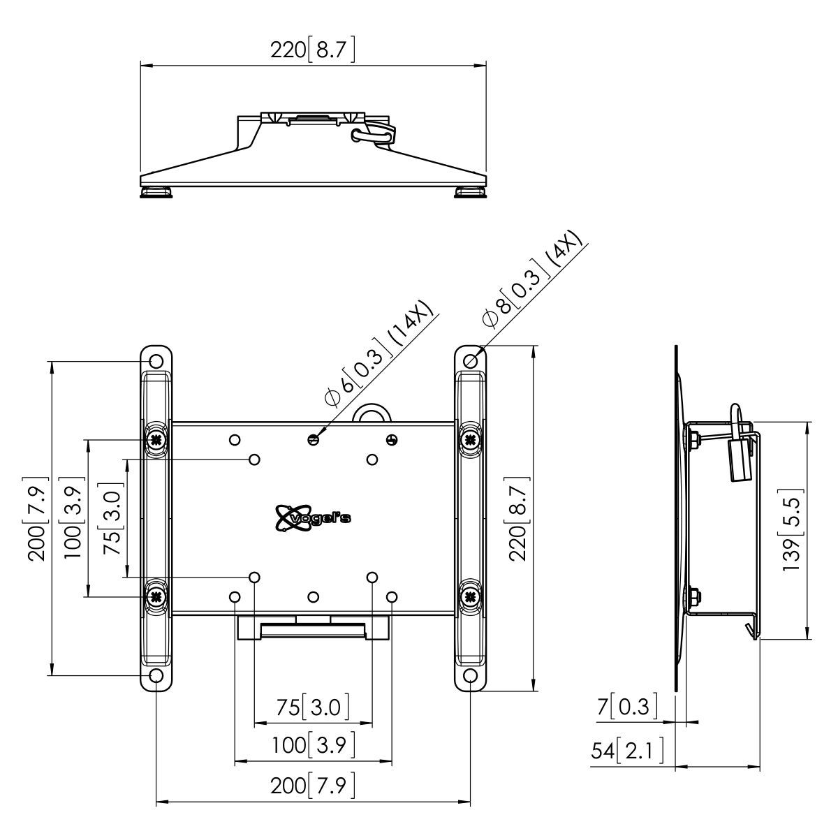 Vogel's PFW 4210 Display Wall Mount Dimensions