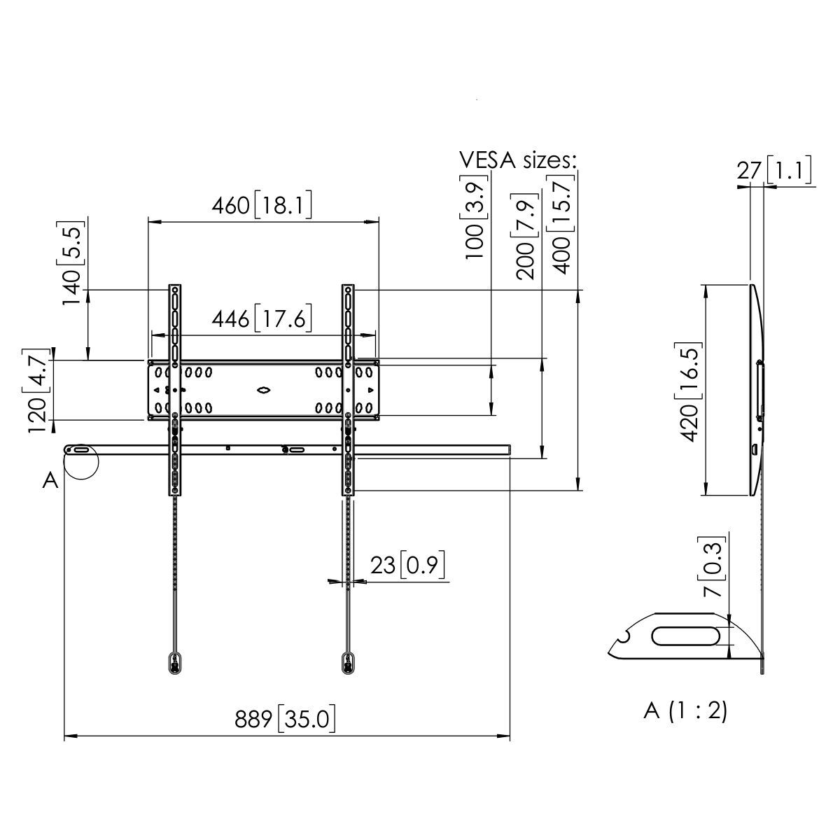 Vogel's PFW 4500 Display Wall Mount Dimensions