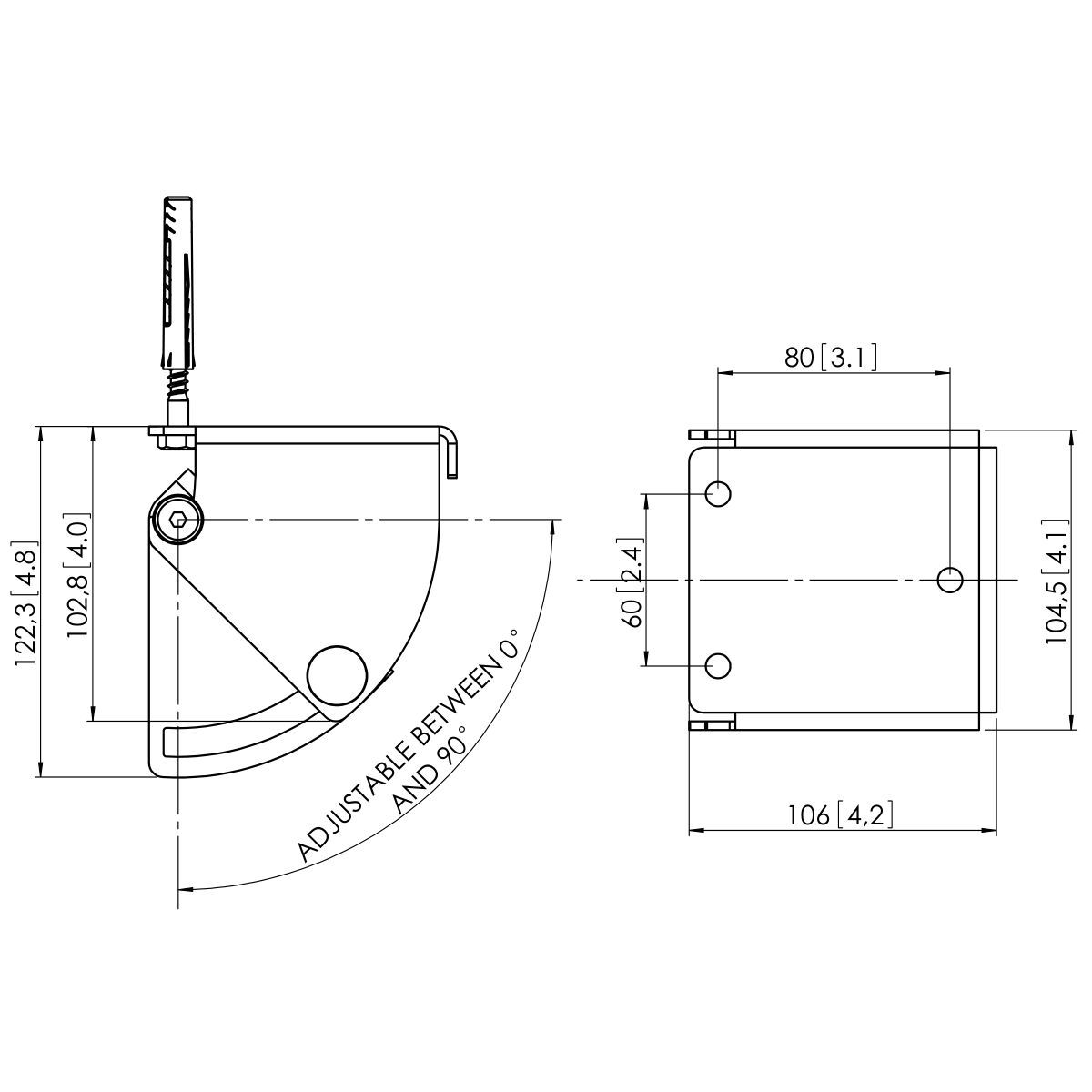 Vogel's PUC 1030 Placa giratoria e inclinable para techo - Dimensions