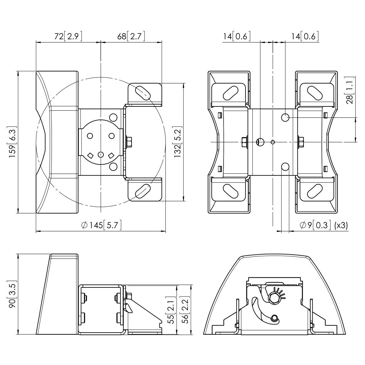 Vogel's PUC 1035 Deckenadapter neigbar - Dimensions