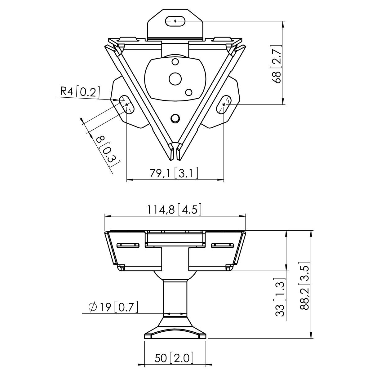 Vogel's PUC 1040 Placa de techo multidireccional - Dimensions