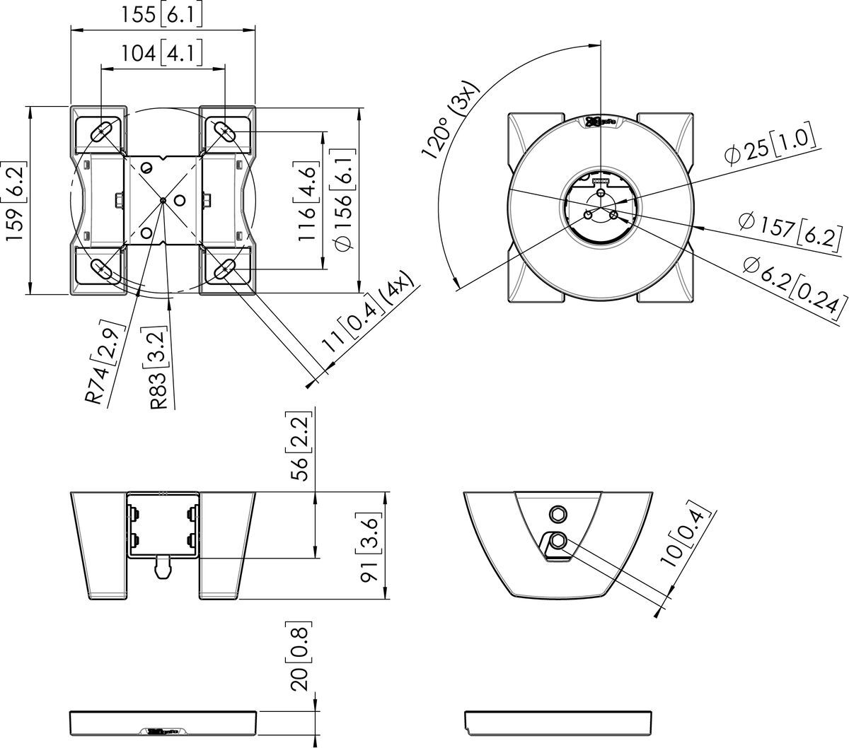 Vogel's PUC 1041 Placa de techo - Dimensions