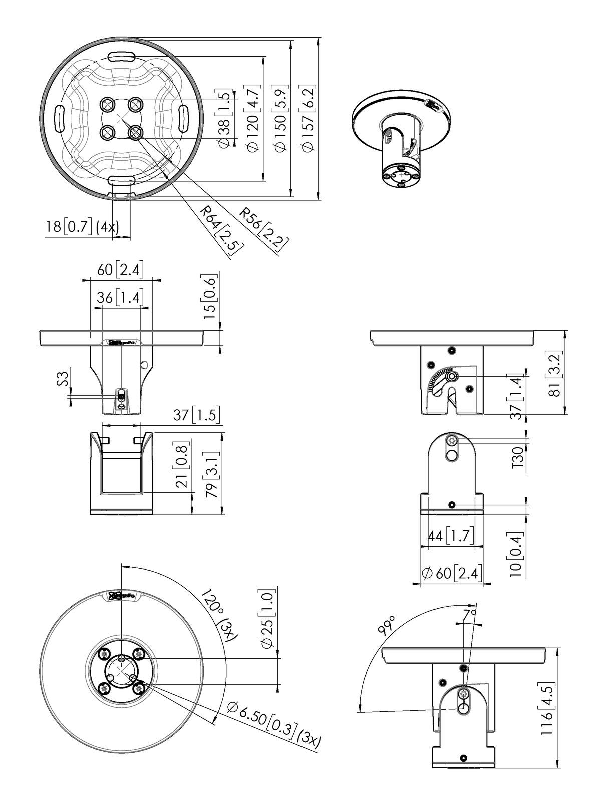 Vogel's PUC 1045 Ceiling Plate PUC 24xx - Dimensions