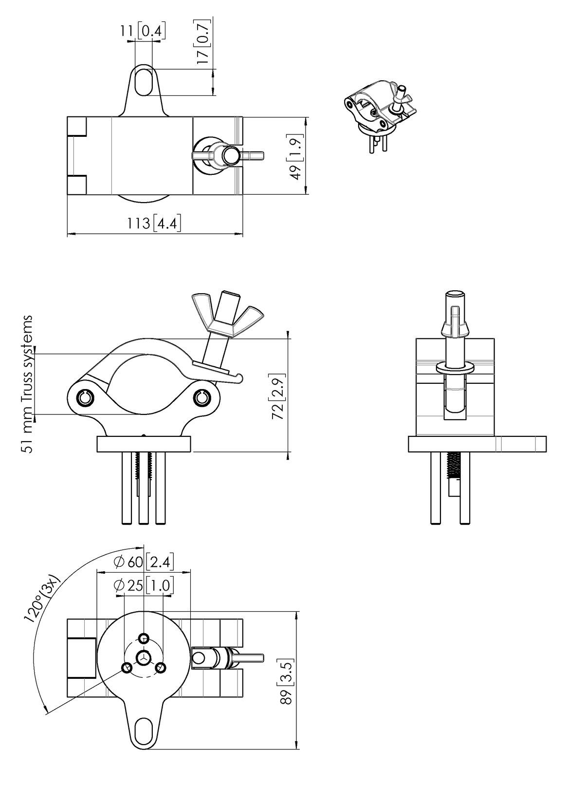 Vogel's PUC 1051 Truss Adapter PUC 24xx - Dimensions
