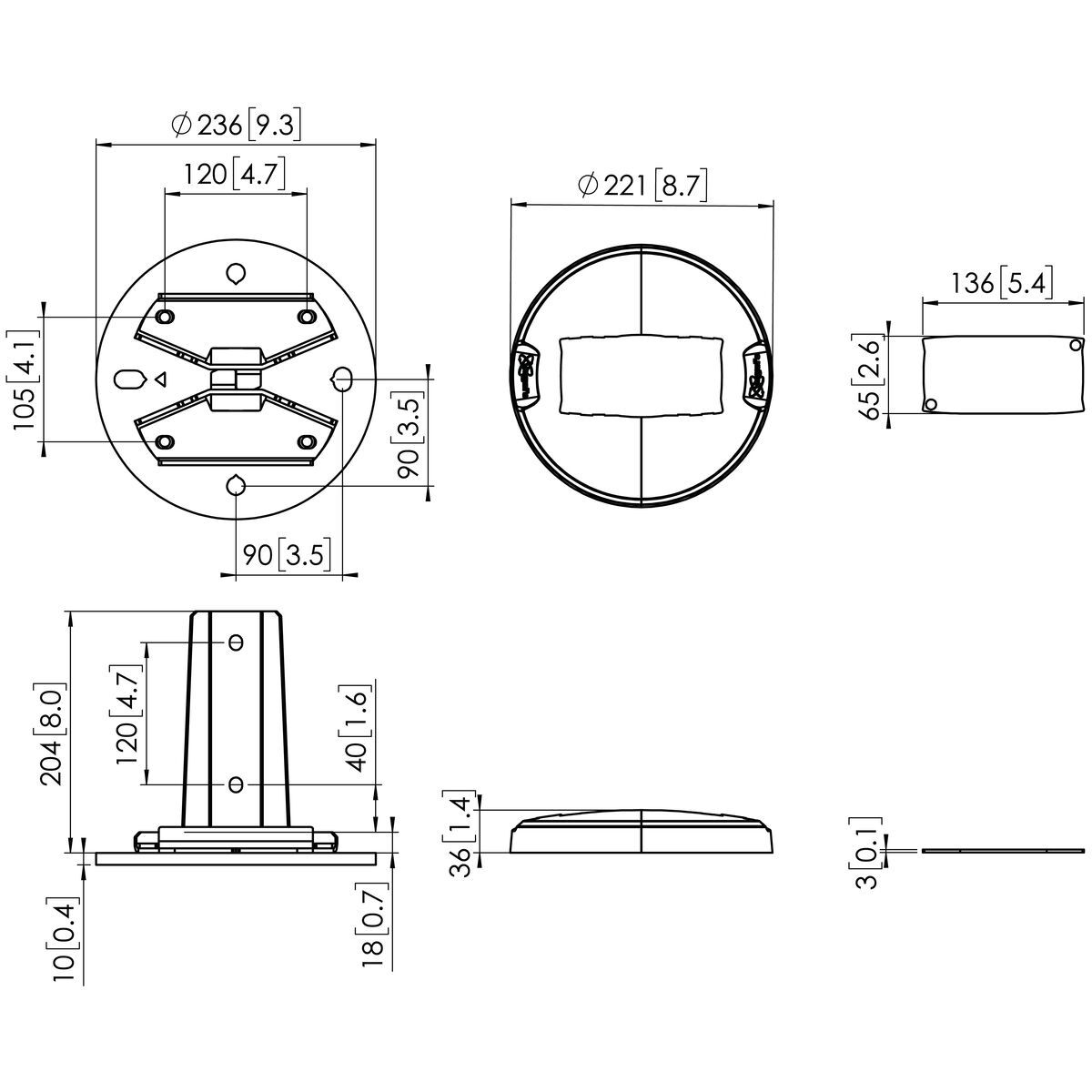 Vogel's PUC 1910 Ceiling plate fixed - Dimensions