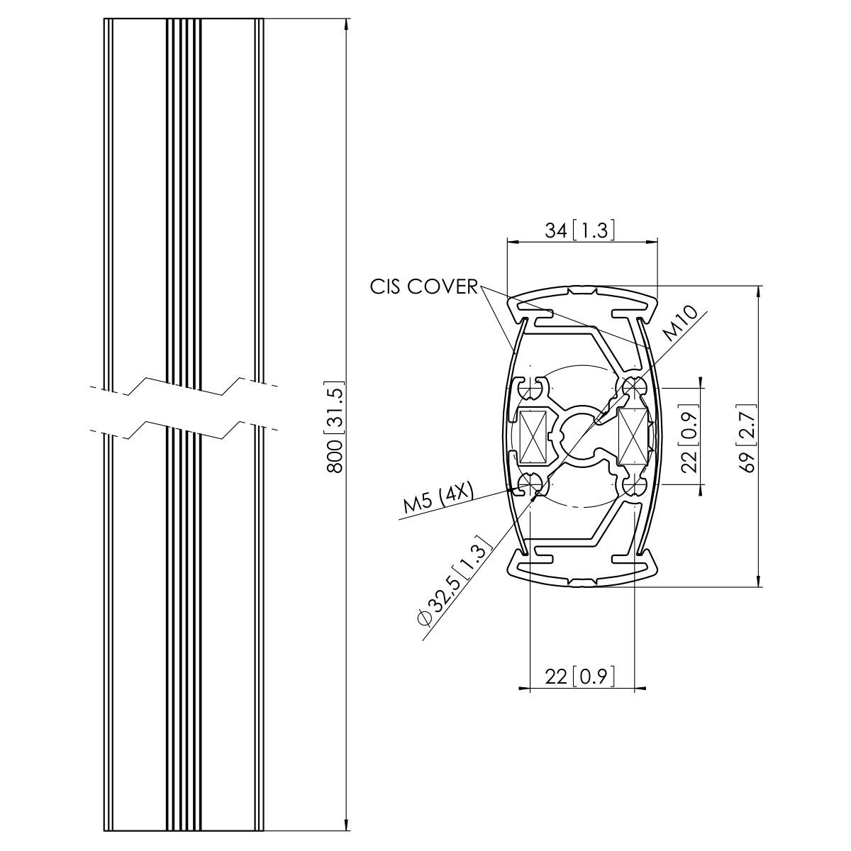 Vogel's PUC 2308 Pole 80 cm - Dimensions