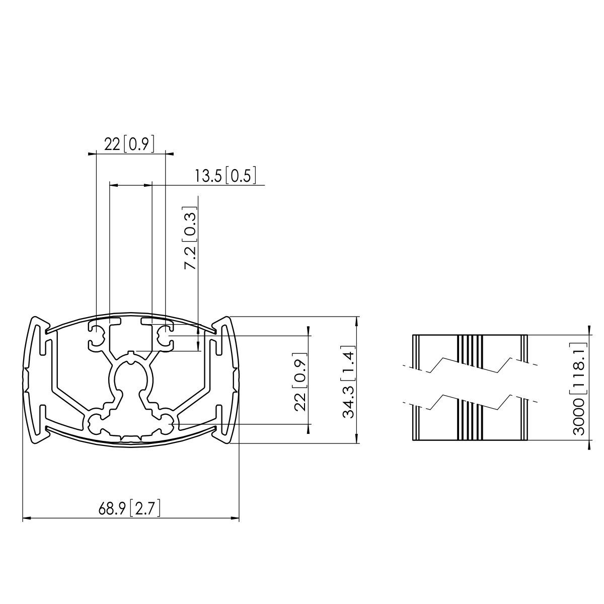 Vogel's PUC 2330 Tube 300 cm - Dimensions