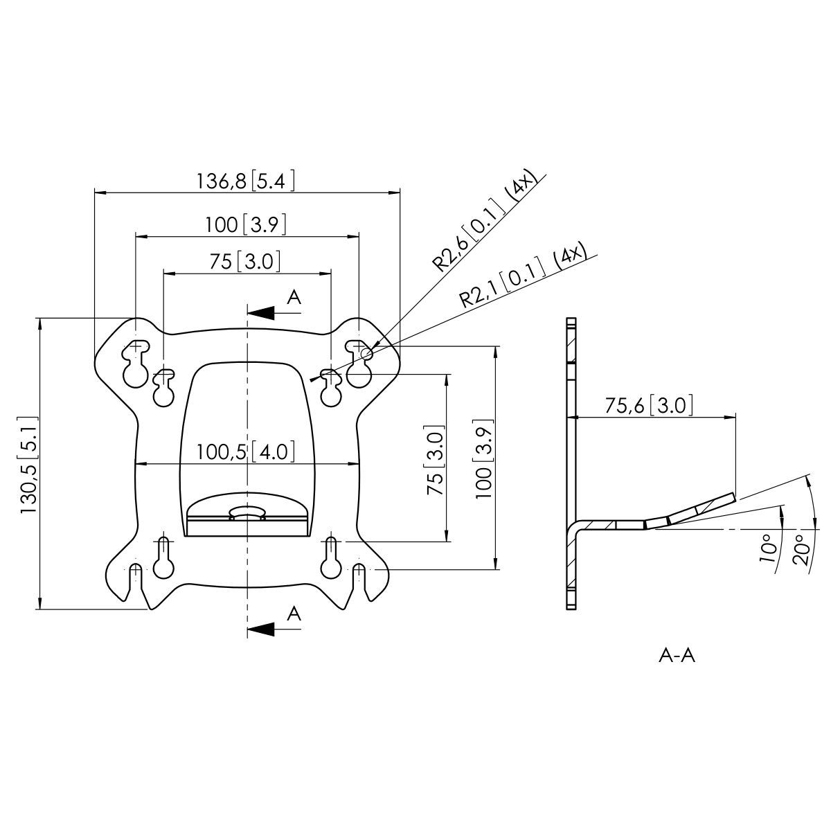 Vogel's PFI 3010 Display interface - Dimensions