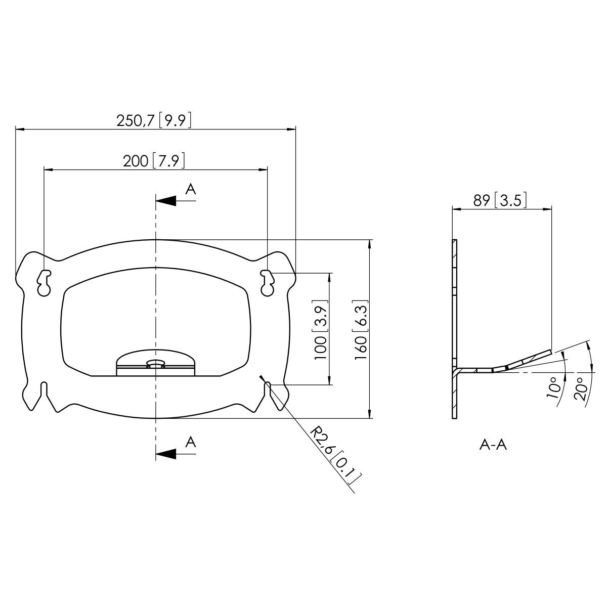 Vogel's PFI 3020 Interface 200x100 - Dimensions