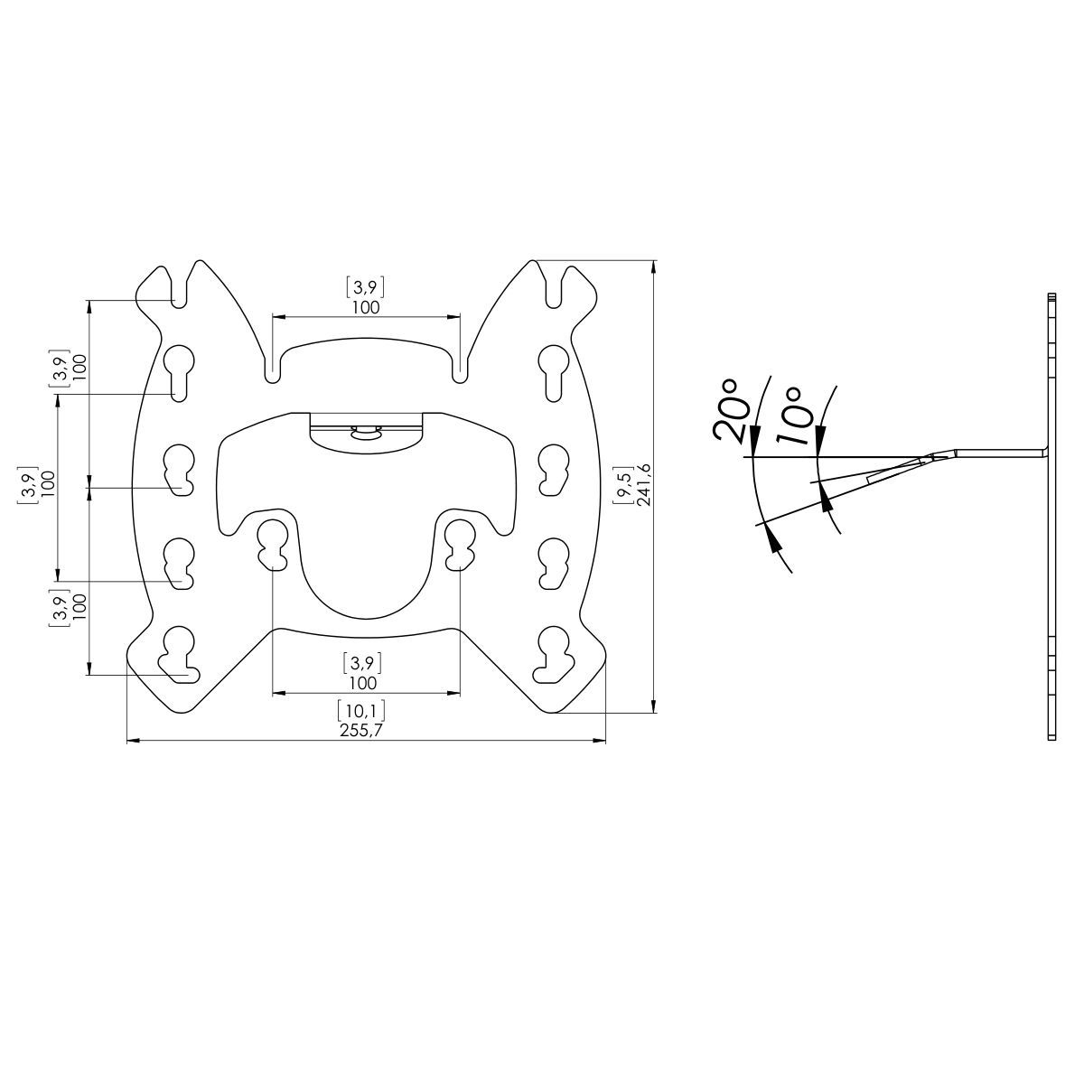 Vogel's PFI 3035 Interfaz de pantalla - Dimensions