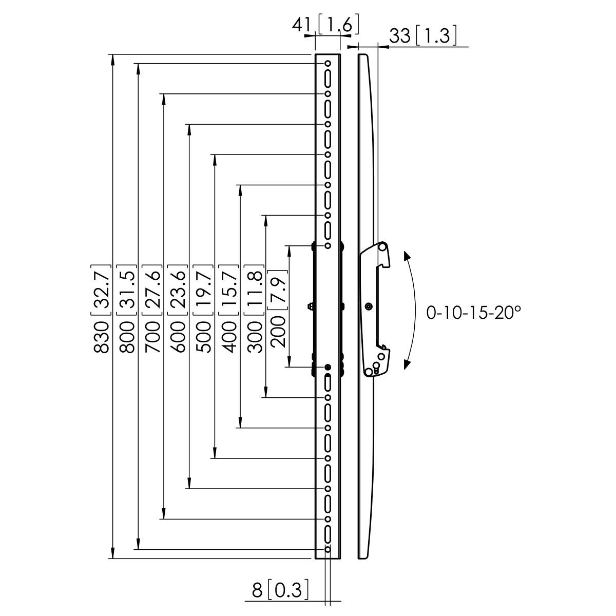Vogel's PFS 3308 Display Interface Strips - Dimensions