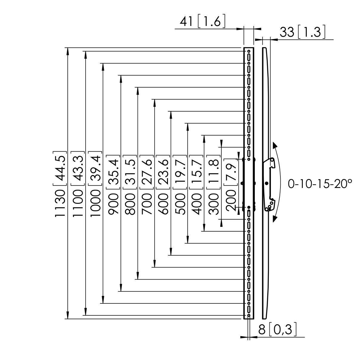 Vogel's PFS 3311 Display-Adapterstrips - Dimensions