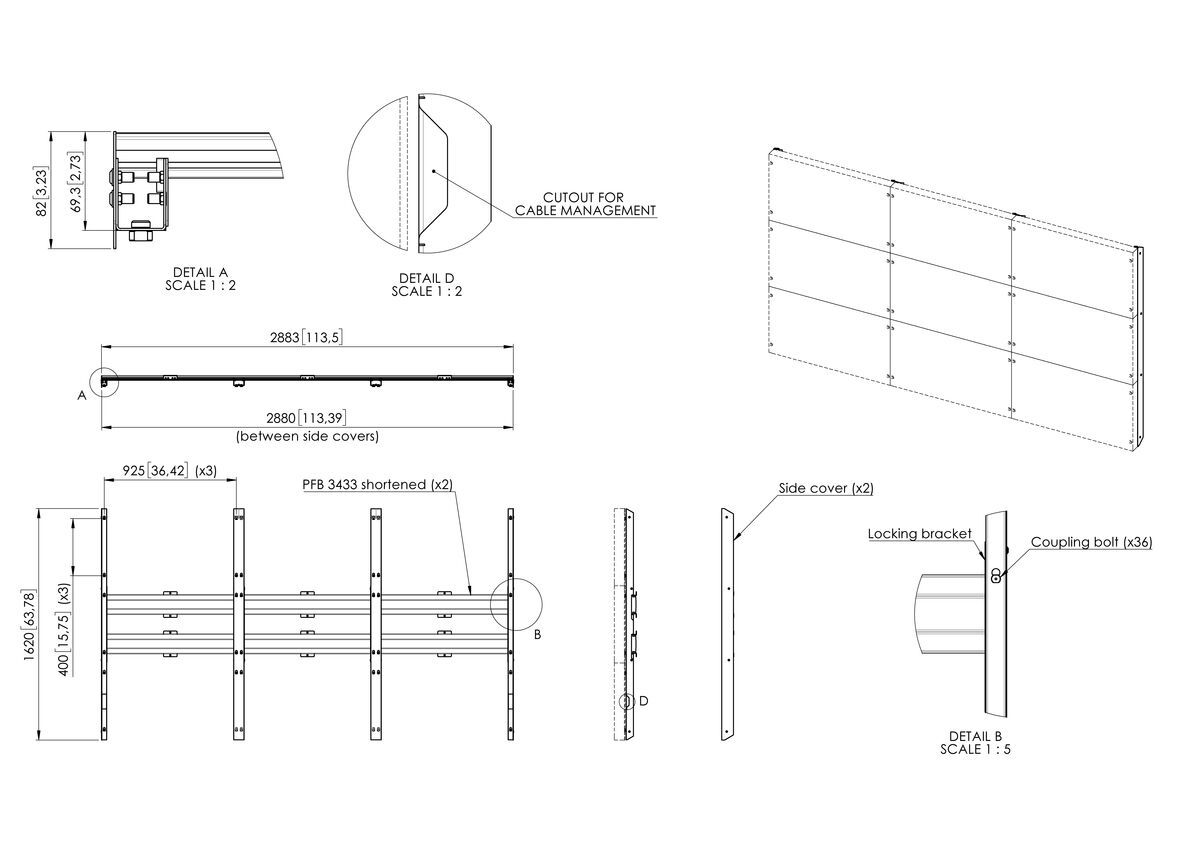 Vogel's INT8201 LED Wall Interface for LG 130" All-in-one (LAAF series) - Dimensions