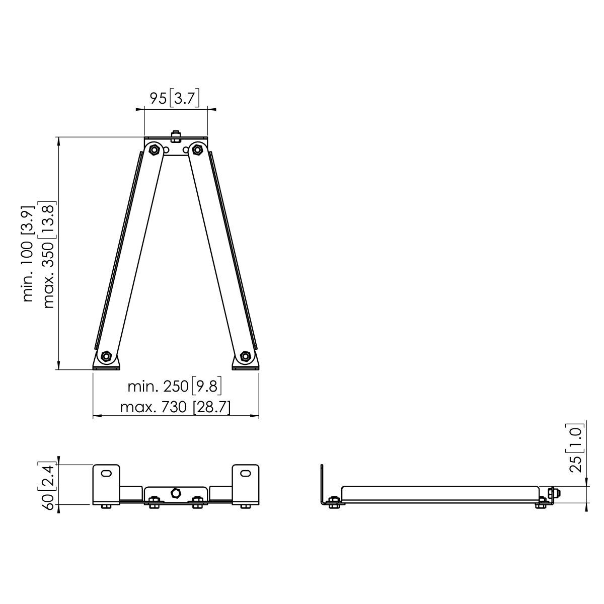 Vogel's PFA 9133 Soporte de pared con abrazadera deslizante - Dimensions