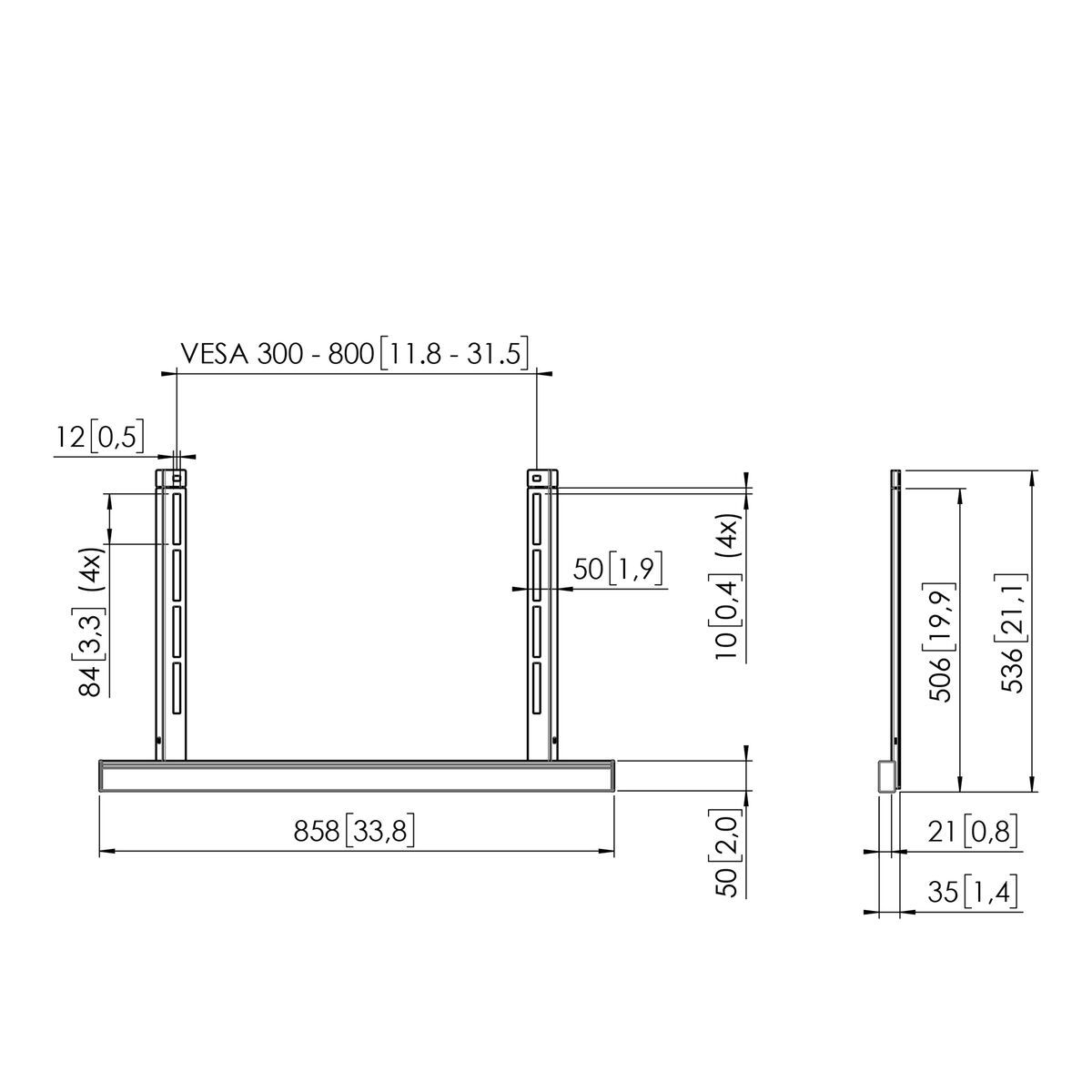 Vogel's RISE A111 Guida di interfaccia per accessori Dimensions