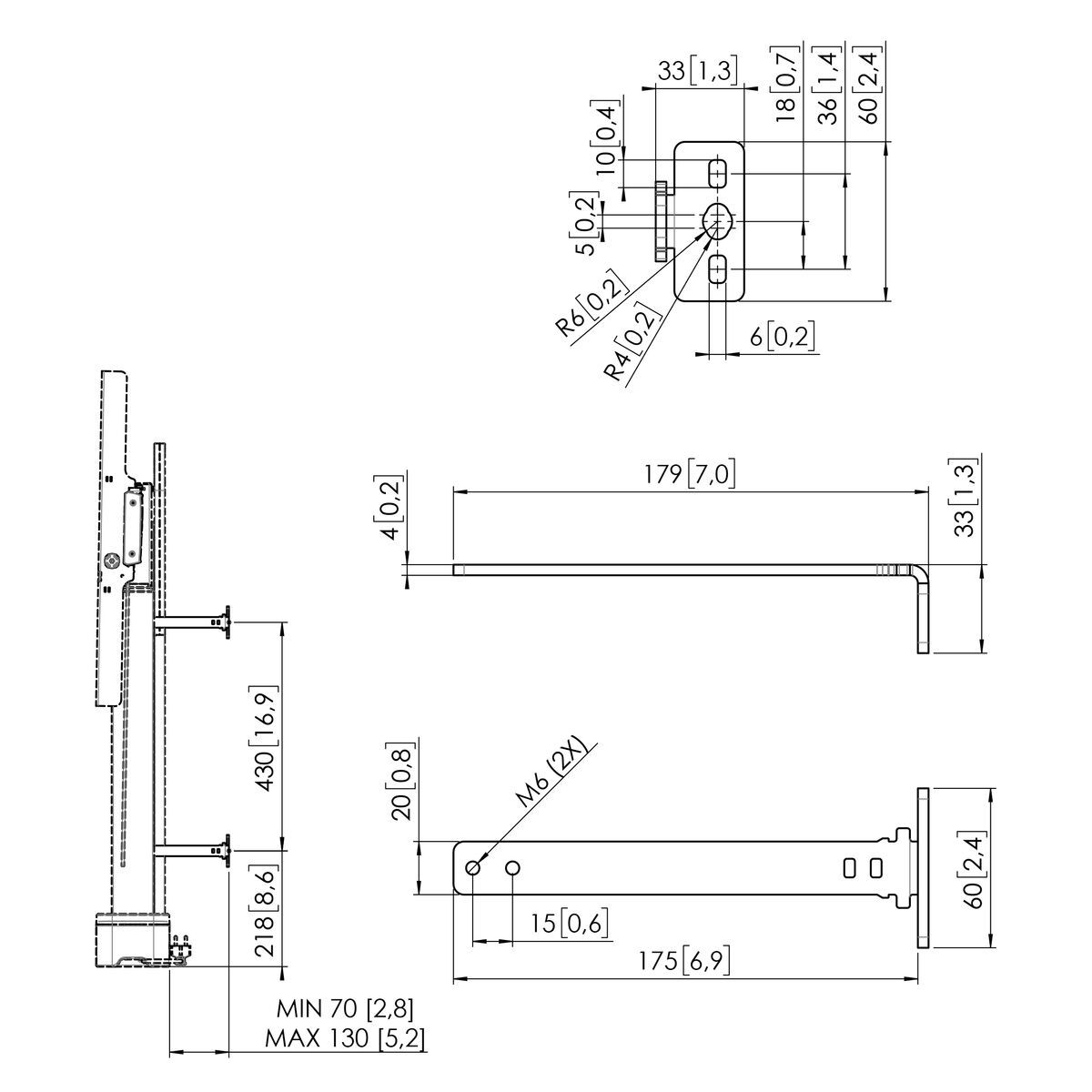 Vogel's RISE A162B Wandhalterungen Dimensions