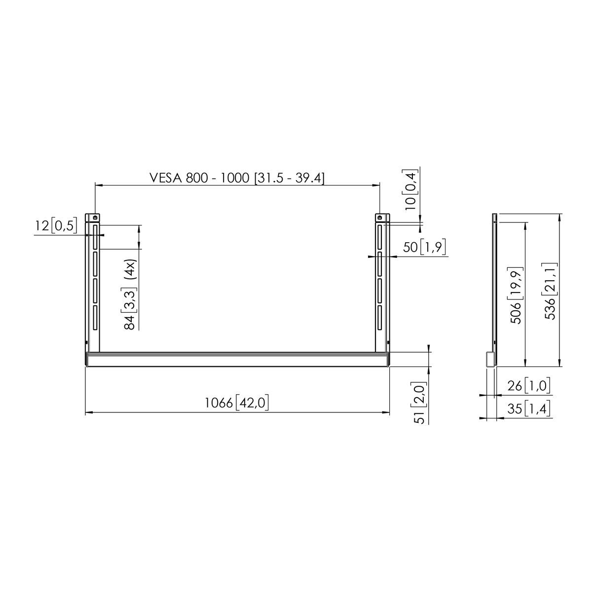 Vogel's RISE A174 placa de interfaz de accesorios extendida Dimensions