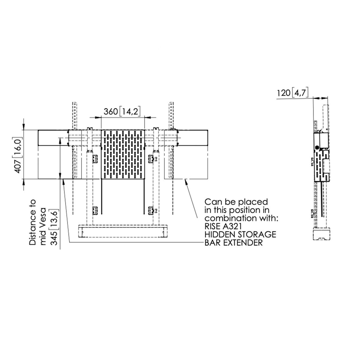 Vogel's RISE A311 Hidden Storage Unit Dimensions