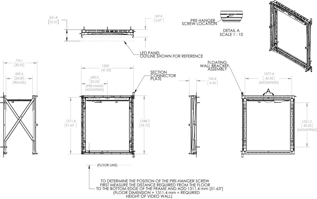 Vogel's PLW 1001 1x2 LED video wall mount - Dimensions