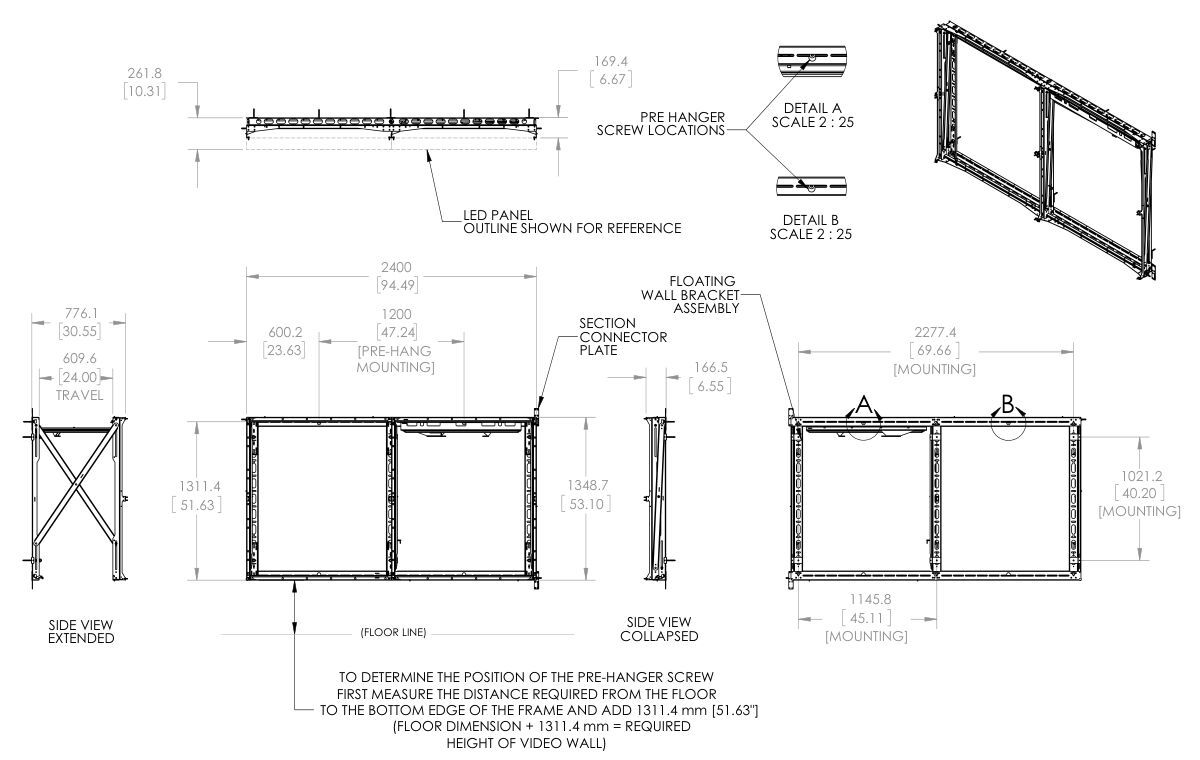 Vogel's PLW 1002 2x2 LED video wall mount - Dimensions