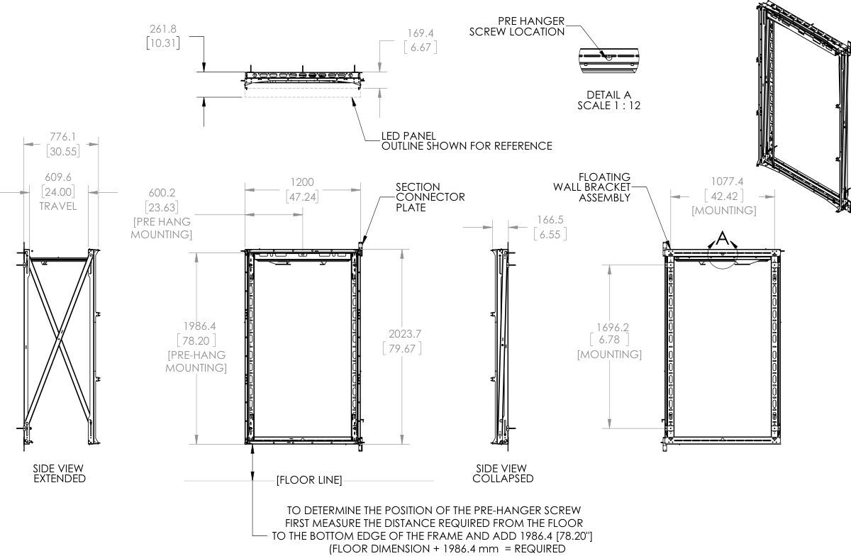 Vogel's PLW 1003 1x3 LED video wall mount - Dimensions