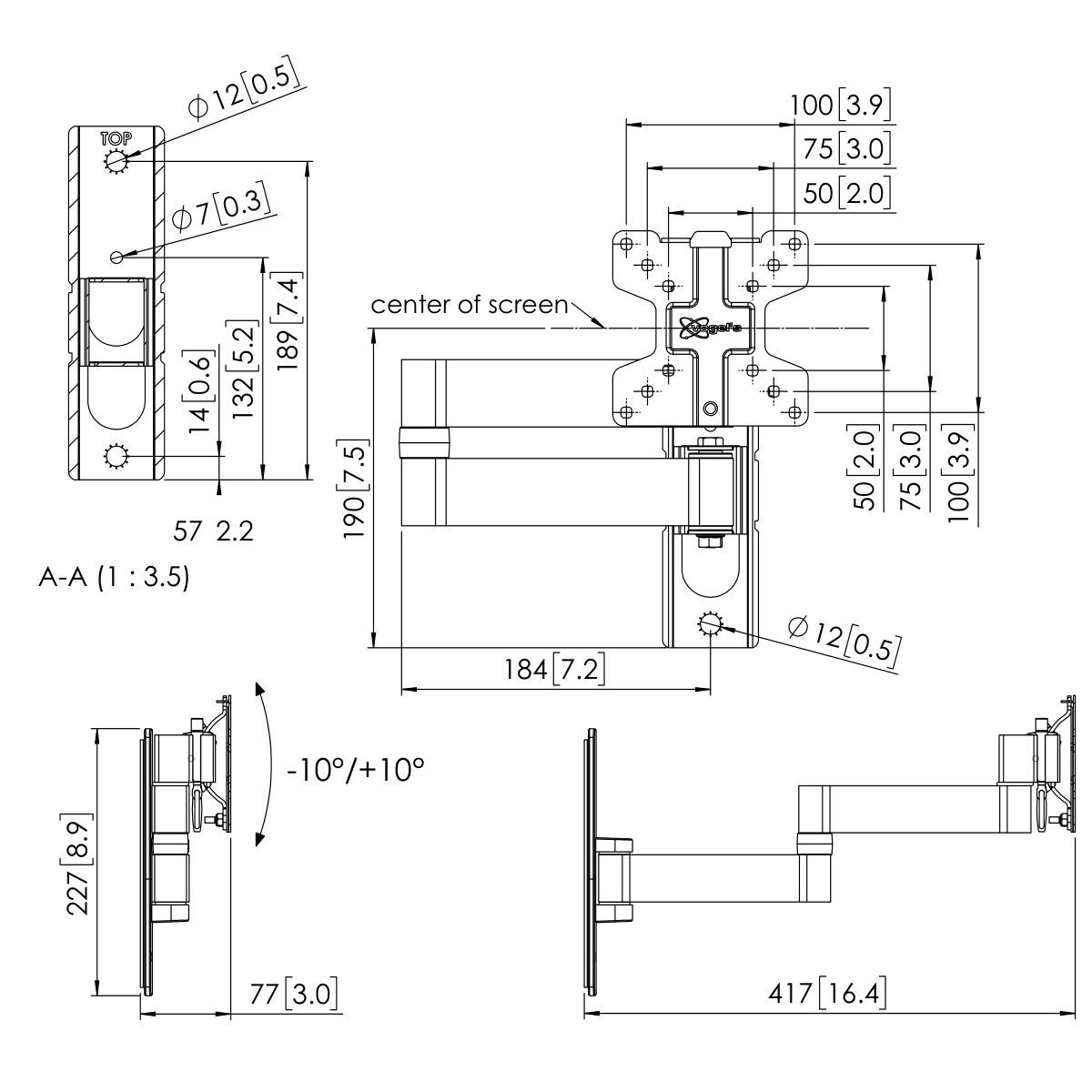 Vogel's PFW 1040 soporte de pared para pantalla Dimensions