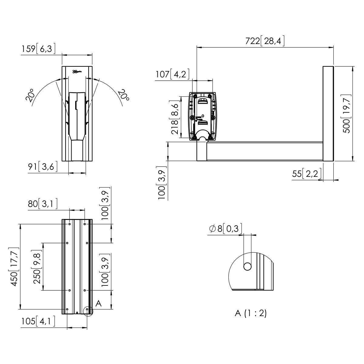 Vogel's PFW 952 Display wall mount right-angled back-to-back - Dimensions