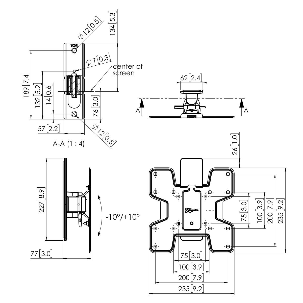 Vogel's PFW 2020 Display Wall Mount Dimensions