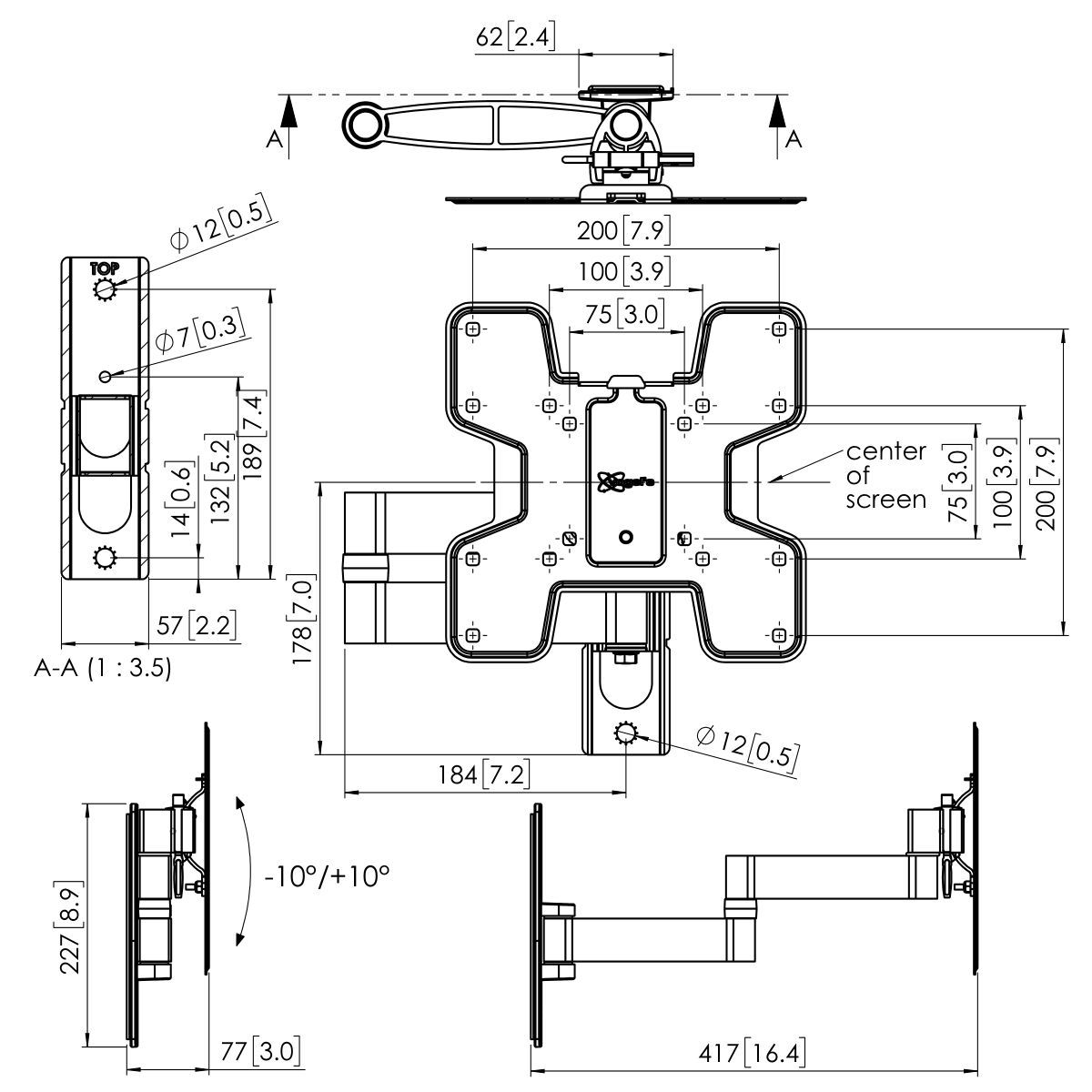 Vogel's PFW 2040 Display Wall Mount Dimensions