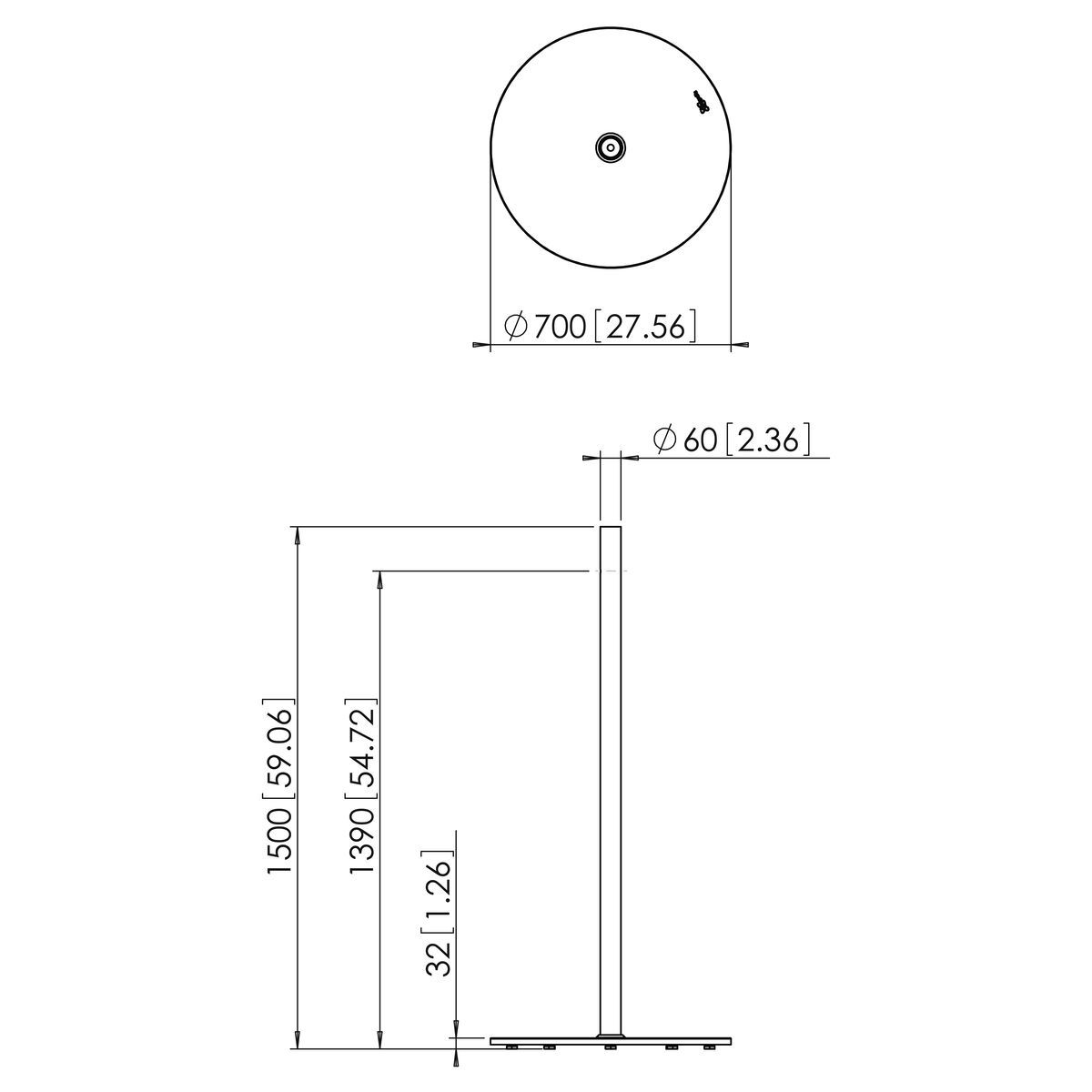 Vogel's PFF 1550 Pied de sol pour écran - Dimensions