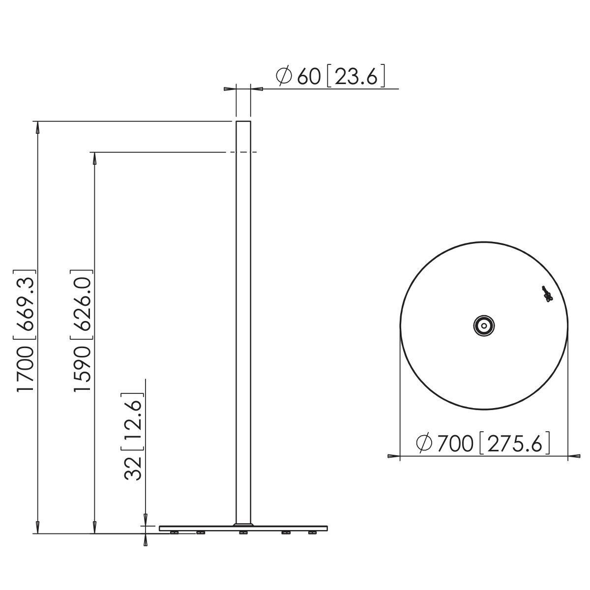 Vogel's PFF 1570 Display floor stand - Dimensions