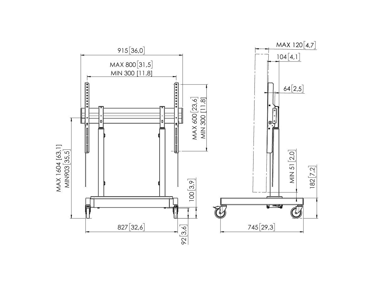 Vogel's RISE 3205 Carrello sollevatore motorizzato per schermi Dimensions