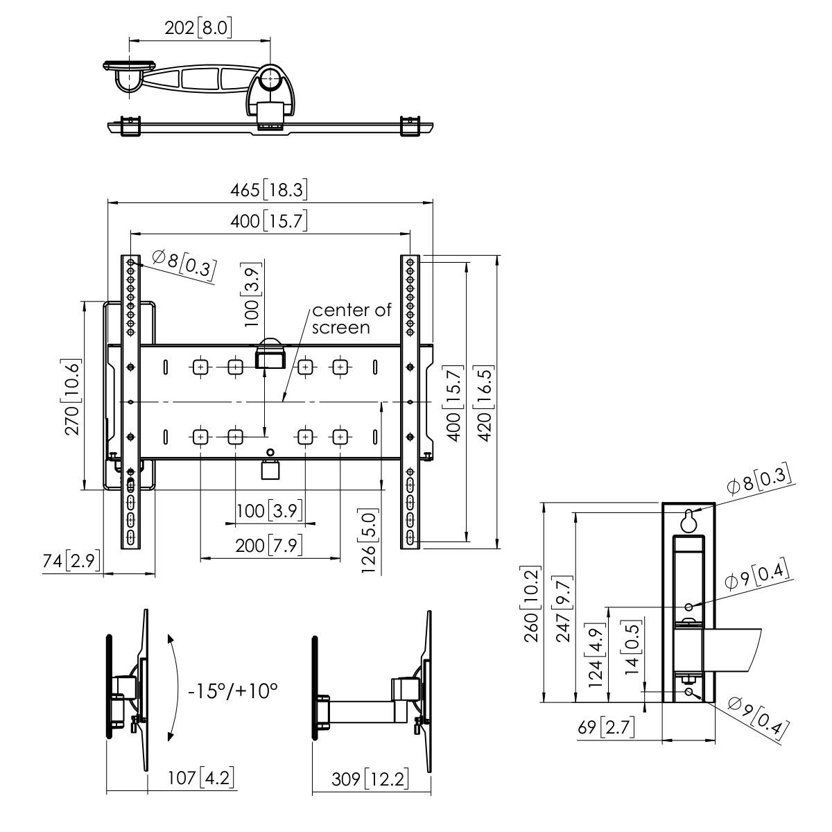 Vogel's PFW 3030 Bildschirm Wandhalterung Dimensions