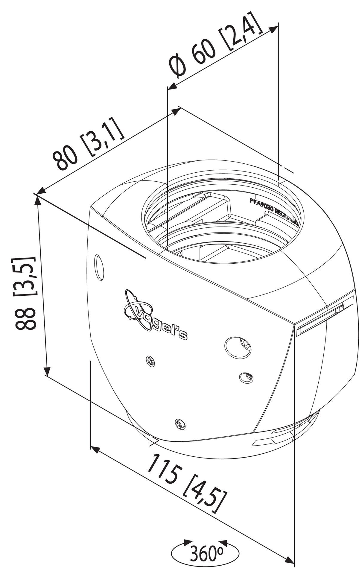 Vogel's PFA 9030 Turn & tilt unit - Dimensions