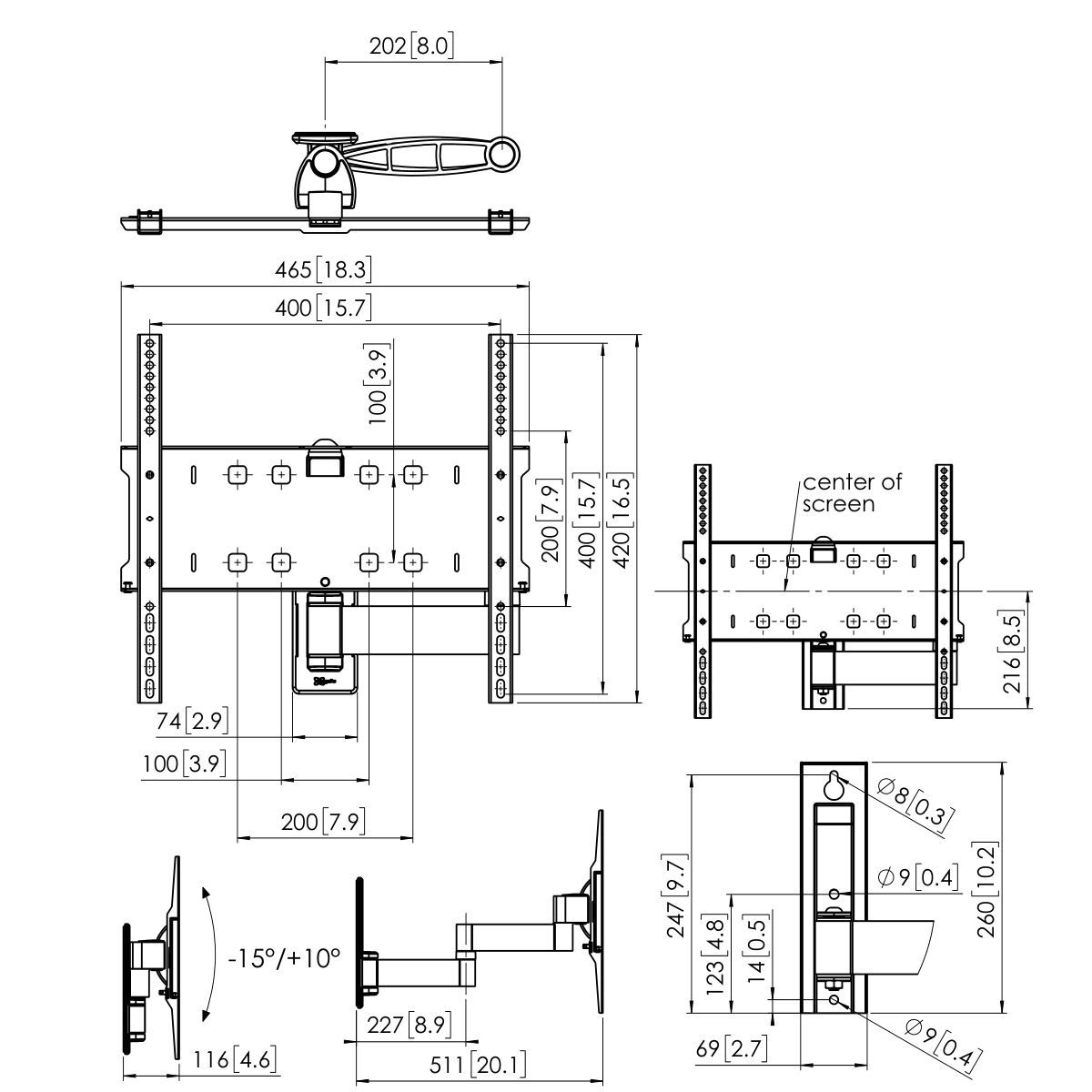 Vogel's PFW 3040 soporte de pared para pantalla Dimensions