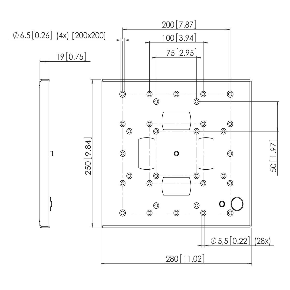 Vogel's FAU 3125 Display-Adapter silber - Dimensions